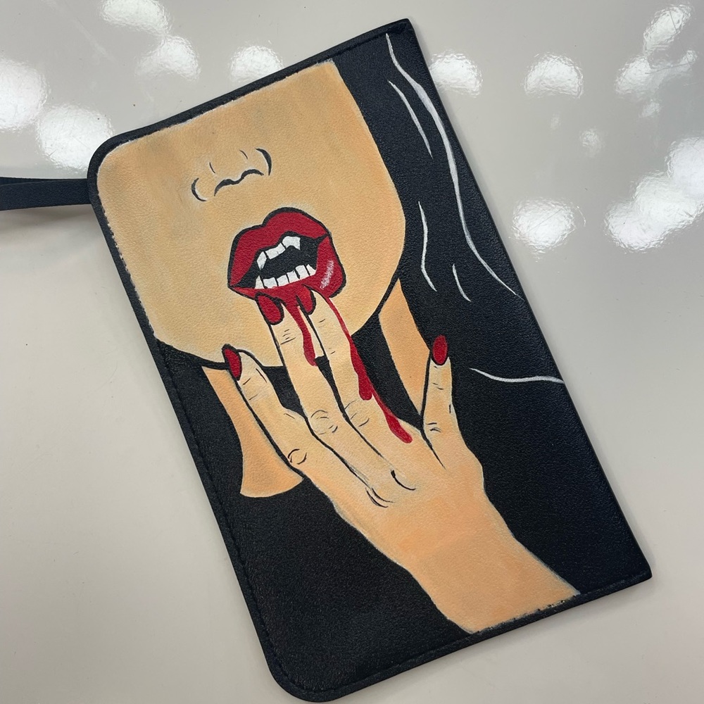 Handpainted Vampire Halloween Wrist Wallet Clutch